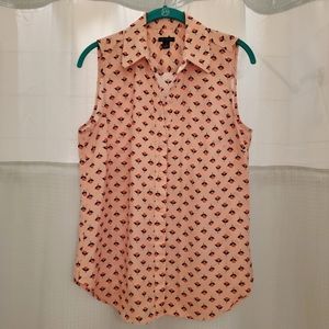 Ann Taylor Light Pink Floral Sleeveless Blouse (M)
